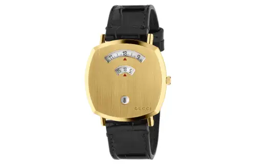 GUCCI Grip Collection Wrist Watches Quartz Movement Crocodile Leather Strap Gold Dial Women's 30m Water Resistant
