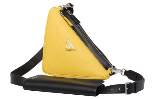 PRADA Saffiano Leather Crossbody Bag, Shoulder Bag Men's Black/Sunlight Yellow