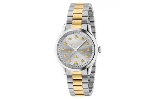 GUCCI G Timeless Collection Wrist Watches Quartz Movement Stainless Steel 18K Gold Strap Silver Dial Women's
