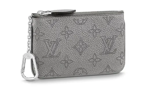 LOUIS VUITTON Perforated Calfskin Key Pouch Women's Metallic Gray