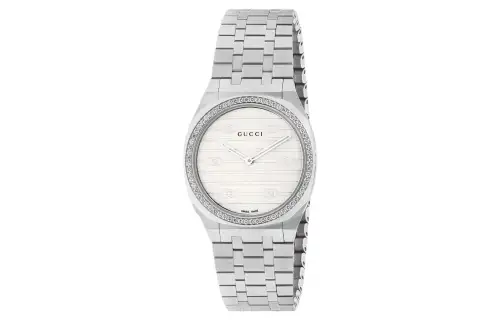 GUCCI 25H Wrist Watches Quartz Movement Stainless Steel Strap 30mm White Dial Women's 30m Water Resistant