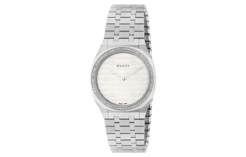 GUCCI 25H Wrist Watches Quartz Movement Stainless Steel Strap 30mm White Dial Women's 30m Water Resistant