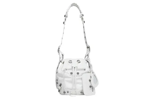 Balenciaga Le Cagole Fine Grained Sheepskin Bucket Bag, Handbag, Shoulder Bag, Crossbody Bag Extra Small Women's White