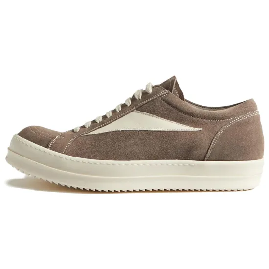RICK OWENS Vintage Sneaks Velour Suede Dust Grey Milk White