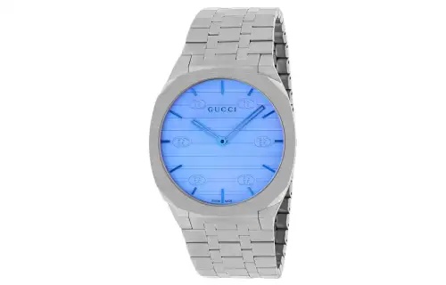 GUCCI 25H Wrist Watches Quartz Movement Stainless Steel Strap Blue Dial Men's 30m Water Resistant