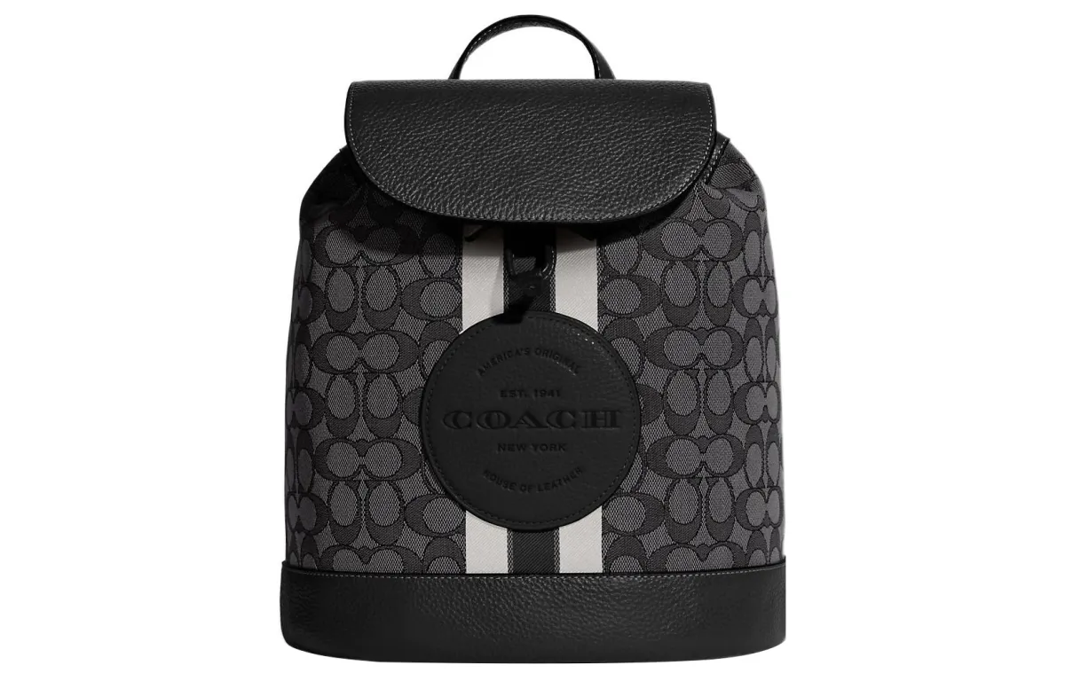 COACH Dempsey Fabric With Pebbled Leather Backpack Medium Women's Black