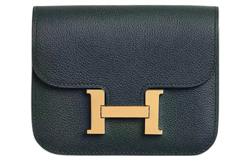 HERMES Constance Slim Evercolor Calfskin Card Holder Coin Purse Fanny Pack Women's Lululemon Green/Dream Purple