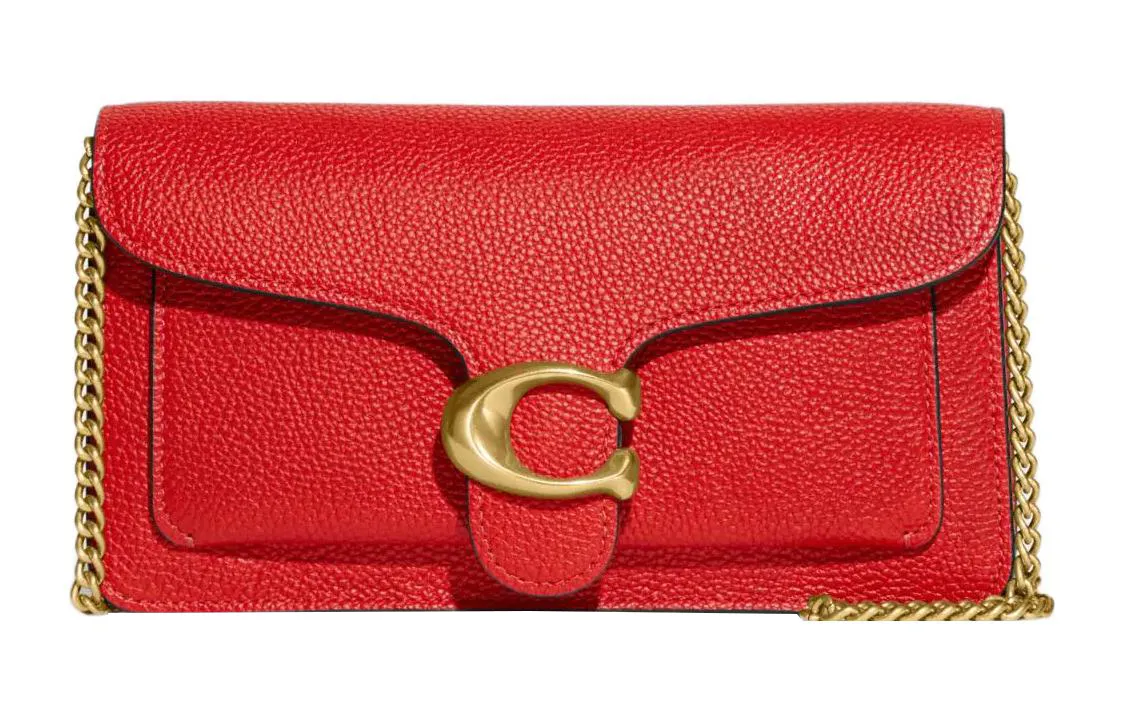 COACH Chain Pebbled Leather Clutches Small Women's Red