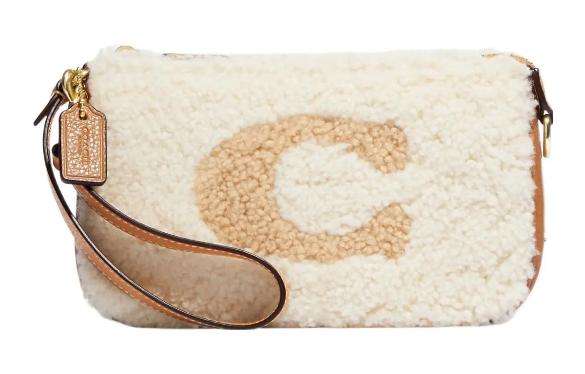 COACH Nolita Shearling With Cow Leather Wrist Bag Clutch Small Women's White & Brown