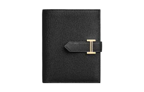 HERMES Bearn Mysore Goat Skin Card Holder, Wallet Unisex Black