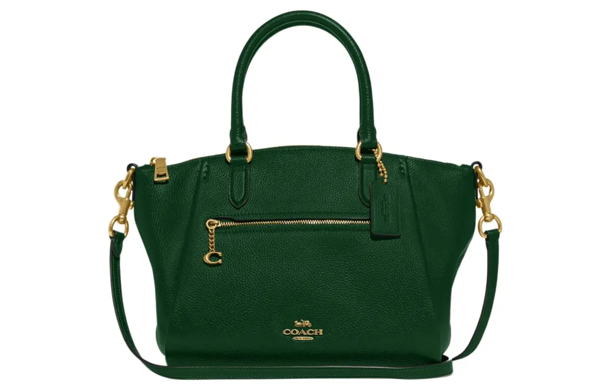 COACH Elise Polished Grain Leather Shoulder Bag, Crossbody Bag, Handbag Medium Women's Deep Pine Green