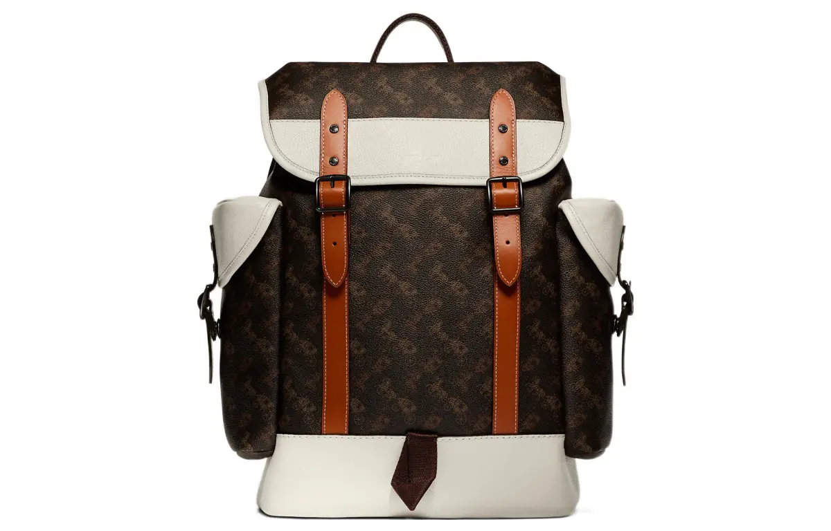 COACH Hitch Coated Canvas With Polished Pebbled Leather And Refined Calfskin Backpack Large Men's Brown & White