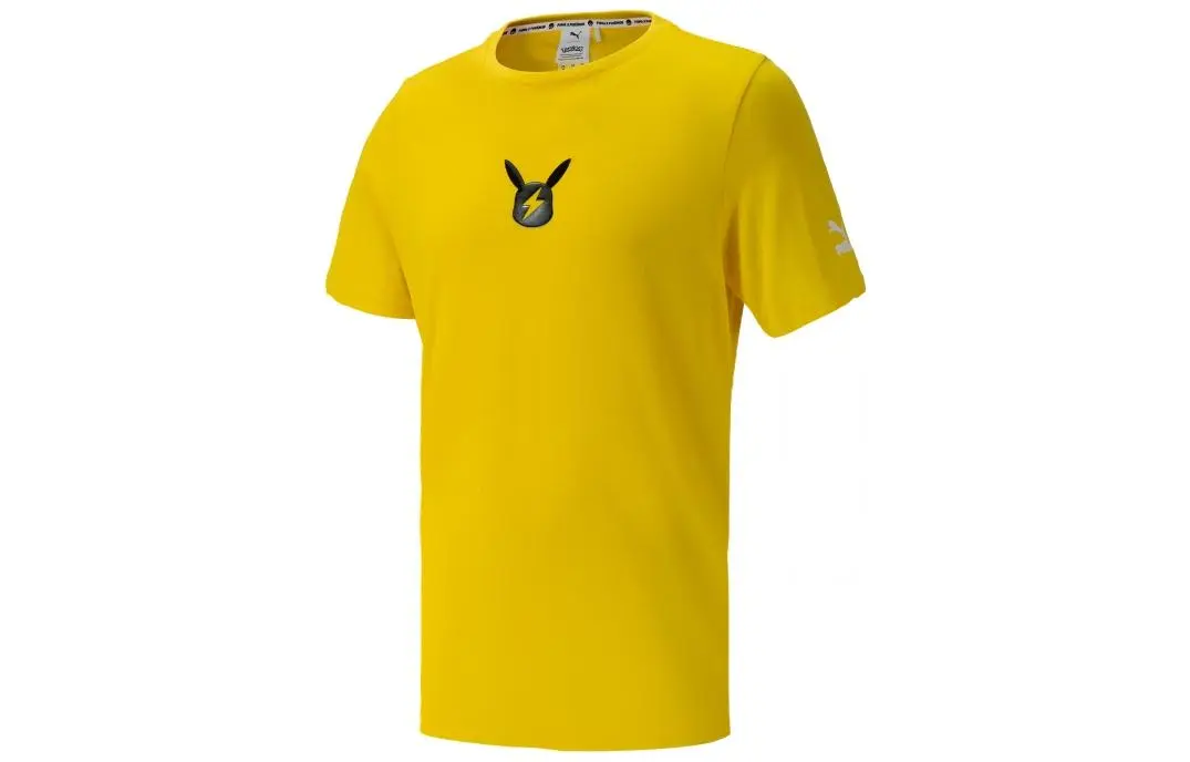 PUMA X Pokemon PUMA X POKEMON T-Shirts Men's Yellow Crew Neck Moderate Straight Fit