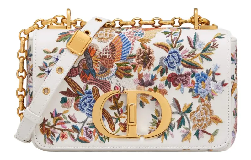 DIOR Caro Sheepskin With Embroidery Handheld Shoulder Bag, Crossbody Bag Small Women's White