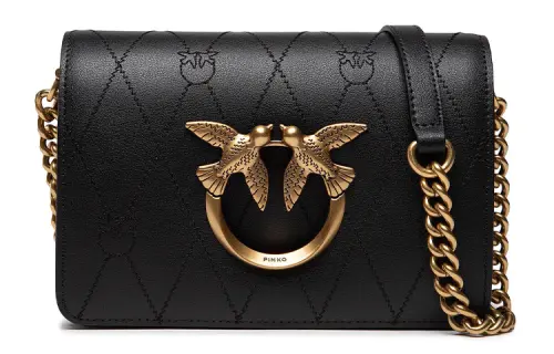 PINKO Click Series Cow Leather Swallow Bag, Shoulder Bag, Crossbody Bag Mini Women's Black