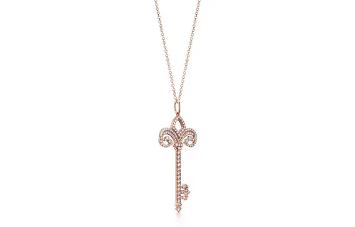 TIFFANY & CO. Tiffany, fashionable necklace for keys, golden pendant, 750 sample gold, pink gold