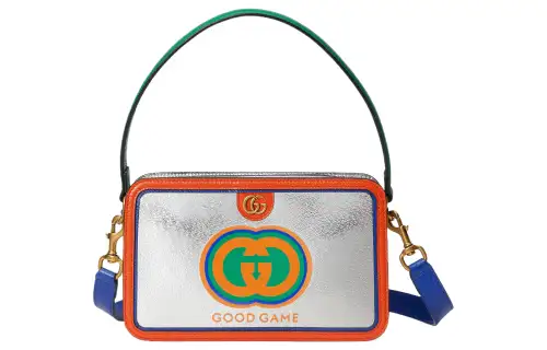 GUCCI Leather Portable Crossbody Bag, Shoulder Bag Regular Men's Silver/Orange