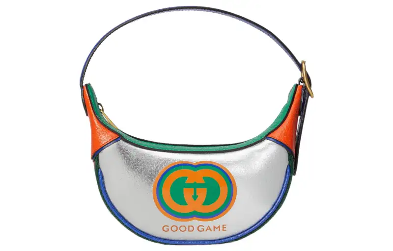 GUCCI Leather Crossbody One Shoulder Handbag Men's Silver & Orange