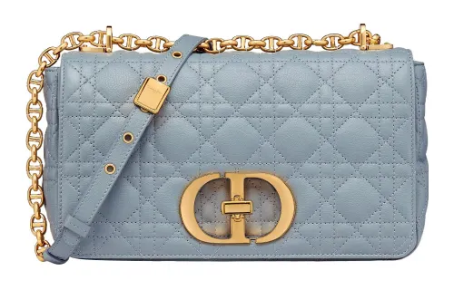 DIOR Caro Cow Leather Handheld Shoulder Bag, Crossbody Bag Medium Women's Powder Blue/Haze Blue