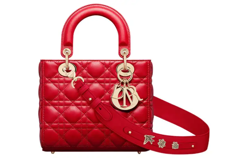 DIOR Lady Dior Sheepskin Handbag, Shoulder Bag, Crossbody Bag, Handbag Small Women's Red