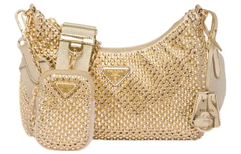 PRADA Faux Crystal Satin Fabric Combo Bag, Crossbody Bag, Shoulder Bag Mini Women's Platinum