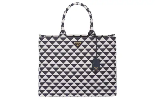 PRADA Symbole Fabric With Leather Tote Bag, Shopping Bag, Handbag Men's Blue/White