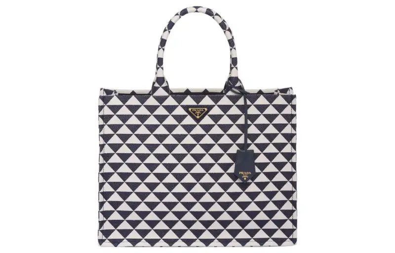 PRADA Symbole Fabric With Leather Tote Bag, Shopping Bag, Handbag Men's Blue/White