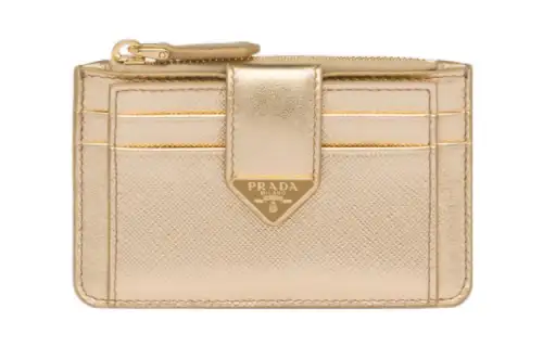 PRADA Saffiano Leather Card Holder Women's Gold