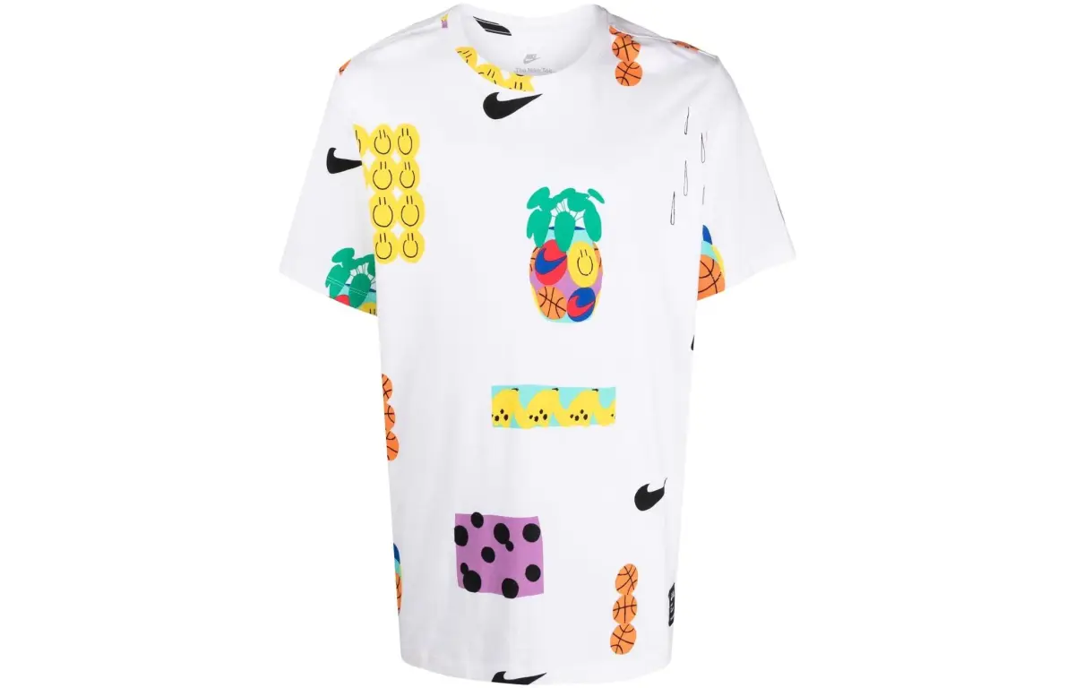 Nike T-Shirts Men's White Crew Neck Moderate Straight Fit