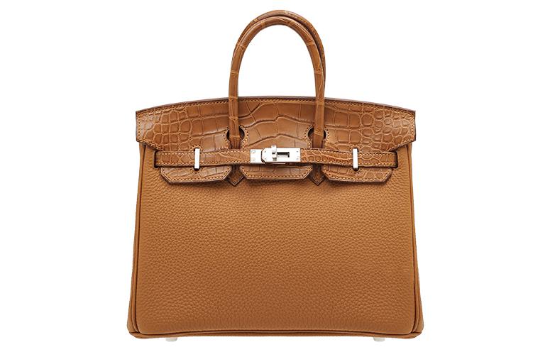 HERMES Hermès Birkin 25 silver buckle matte crocodile leather and Togo leather Birkin bag handbag 25 women's 37 Gold gold