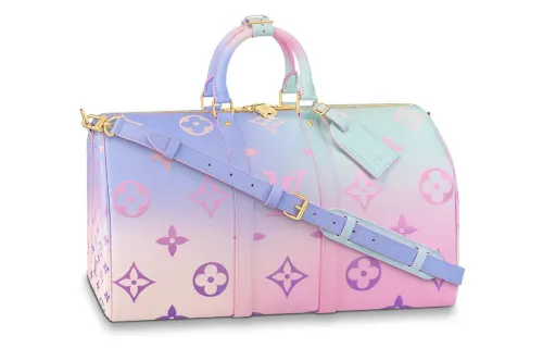 LOUIS VUITTON Keepall Coated Canvas With Leather Trim Crossbody One Shoulder Handbag, Travel Bag Women's Multicolor