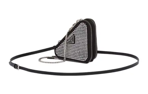 PRADA Embellished Satin And Leather Mini Pouch Crystal