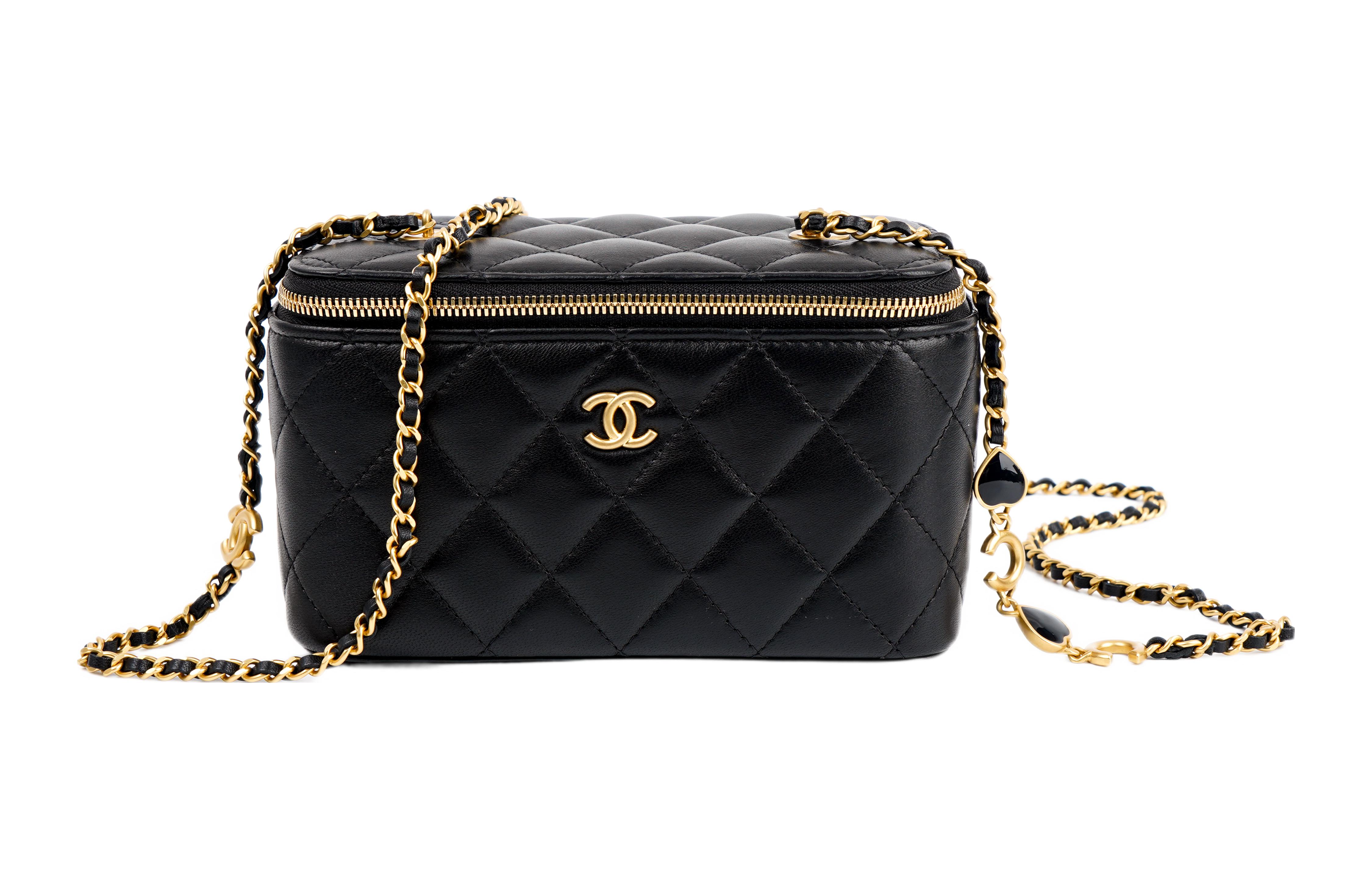 CHANEL 22K Autumn And Winter Gold Metal Box Bag, Makeup Bag, Crossbody Bag, Shoulder Bag Women's Black
