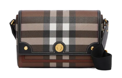 Burberry Exaggerated Check And Leather Note Crossbody Bag Dark Birch Brown