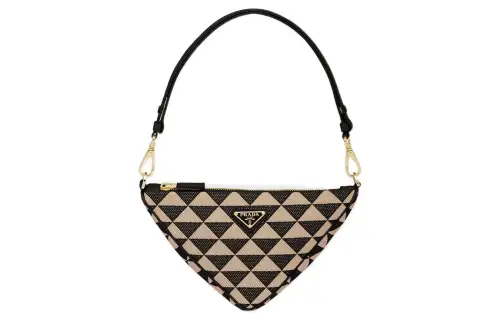 PRADA Fabric With Leather Shoulder Bag, Handbag Mini Women's Black/Beige