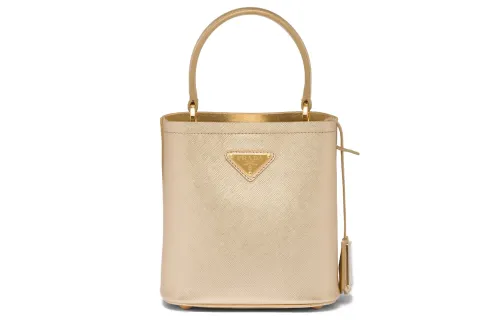 PRADA Panier Leather Bucket Bag, Tote Bag, Shopping Bag, Shoulder Bag, Crossbody Bag, Handbag Mini Women's Platinum