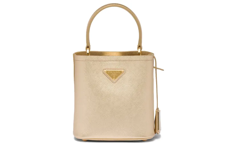 PRADA Panier Leather Bucket Bag, Tote Bag, Shopping Bag, Shoulder Bag, Crossbody Bag, Handbag Mini Women's Platinum