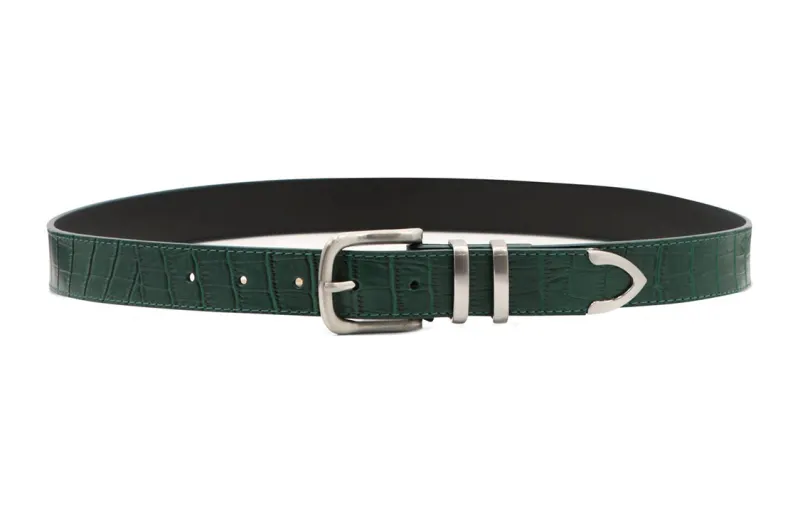 Stussy Leather Belts Men's Green Width 3cm