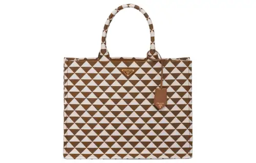 PRADA Fabric With Leather Tote Bag, Shopping Bag, Handbag Men's Brown/White