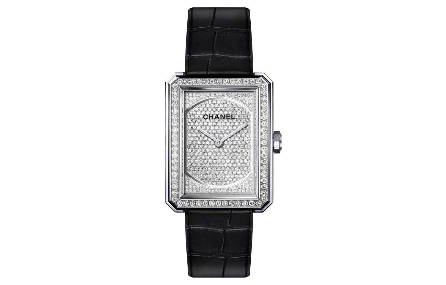 CHANEL BOY FRIEND Wrist Watches Quartz Movement Crocodile Leather Strap 34.6mm Silver Dial Women's 30m Water Resistant