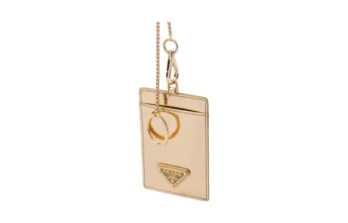 PRADA Leather Card Holder Women's Gold