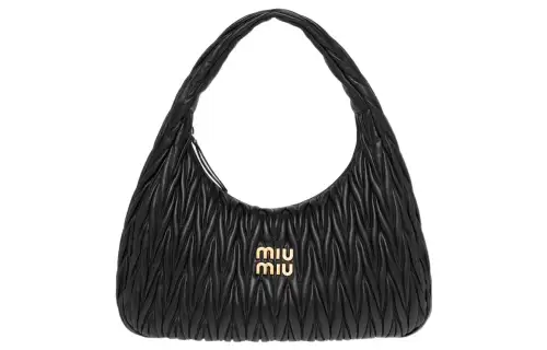 MIU MIU Nappa Leather Hobo Bag Handbag Women's Black