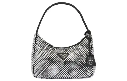 PRADA Satin Fabric Hobo Bag, Shoulder Bag, Handbag Mini Women's Black