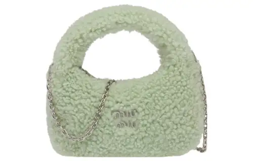 MIU MIU Shearling Hobo Bag, One Shoulder Handbag Women's Light Green