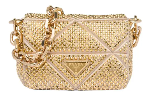PRADA Satin Crossbody Bag, Shoulder Bag Women's Gold