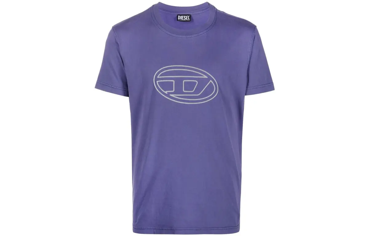 DIESEL T-Shirts Men's Dark Purple Crew Neck Moderate Straight Fit