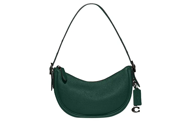 COACH Luna Pebbled Leather Handbag, Shoulder Bag Women's Forest Green