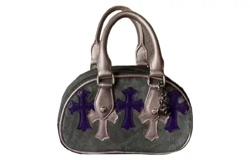 Chrome Hearts Leather Bowling Bag, Shoulder Bag, Crossbody Bag, Handbag Mini Women's Gray & Purple