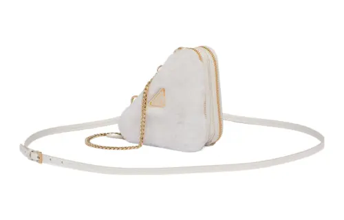 PRADA Saffiano Shearling With Leather One Shoulder Crossbody Clutch Mini Women's White