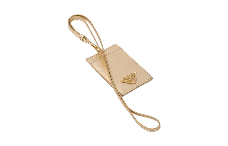 PRADA Leather Card Holder Women's Gold